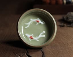 image-Celadon Tea Set, Tasting Cup, Small Fish Tea Cup, Geyao Ice Cracked Glazed Carp Cup, Small Tea Bowl