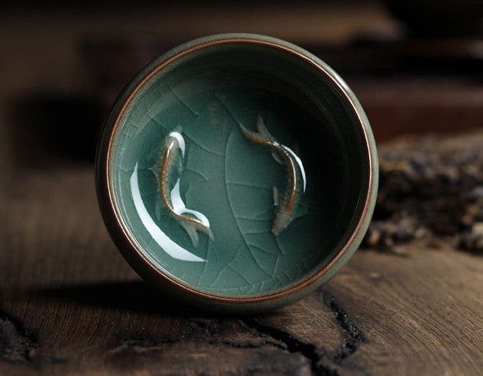 image-Celadon Tea Set, Tasting Cup, Small Fish Tea Cup, Geyao Ice Cracked Glazed Carp Cup, Small Tea Bowl