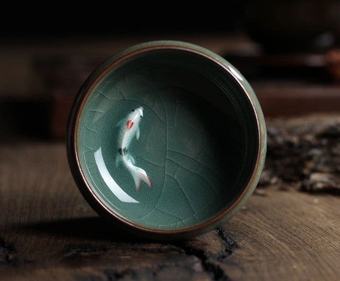 image-Celadon Tea Set, Tasting Cup, Small Fish Tea Cup, Geyao Ice Cracked Glazed Carp Cup, Small Tea Bowl