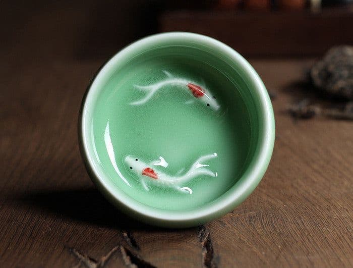 image-Celadon Tea Set, Tasting Cup, Small Fish Tea Cup, Geyao Ice Cracked Glazed Carp Cup, Small Tea Bowl