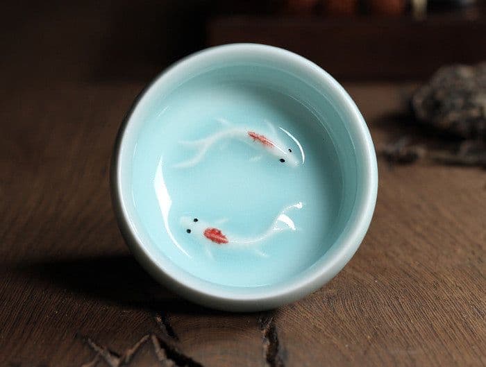 image-Celadon Tea Set, Tasting Cup, Small Fish Tea Cup, Geyao Ice Cracked Glazed Carp Cup, Small Tea Bowl