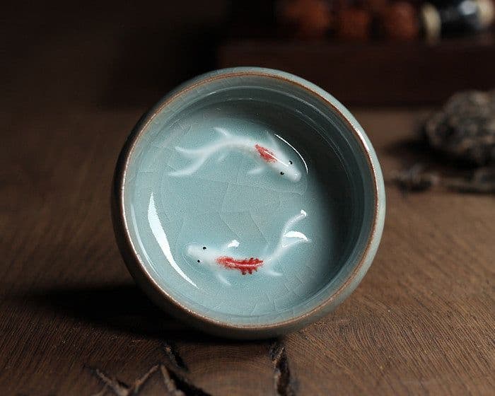 image-Celadon Tea Set, Tasting Cup, Small Fish Tea Cup, Geyao Ice Cracked Glazed Carp Cup, Small Tea Bowl