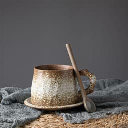 image-Japanese Retro Ceramic Coffee Cup And Saucer Set Creative Souvenir Cup Afternoon Tea Mug Stoneware Coffee Cup