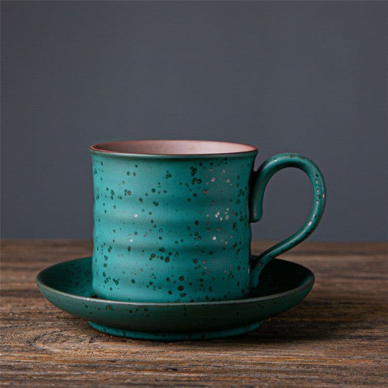 image-Japanese Retro Ceramic Coffee Cup And Saucer Set Creative Souvenir Cup Afternoon Tea Mug Stoneware Coffee Cup