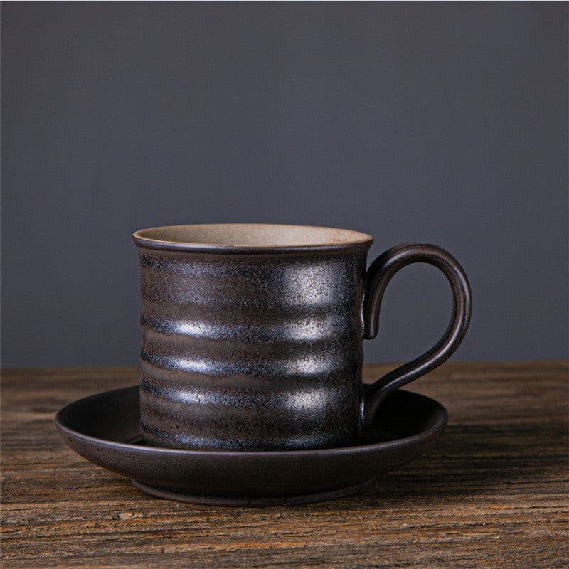 image-Japanese Retro Ceramic Coffee Cup And Saucer Set Creative Souvenir Cup Afternoon Tea Mug Stoneware Coffee Cup