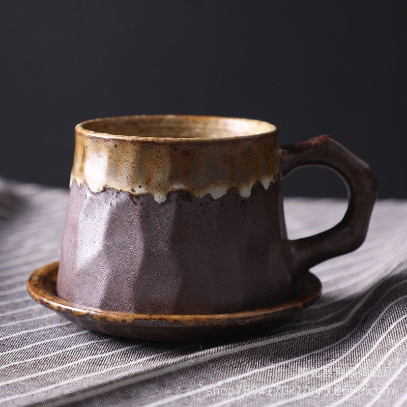 image-Japanese Retro Ceramic Coffee Cup And Saucer Set Creative Souvenir Cup Afternoon Tea Mug Stoneware Coffee Cup