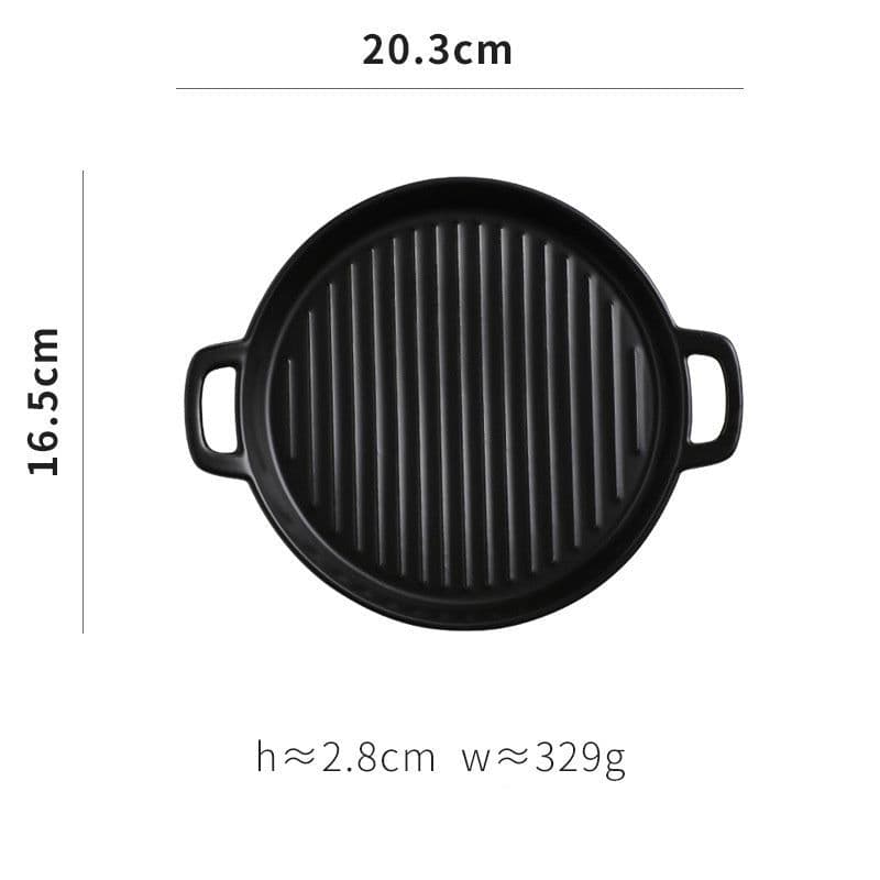 image-Binaural Baking Tray Pizza Tray Round Dish Plate Dish Creative Oven Ceramic Net Celebrity Tableware Microwave Flat Plate