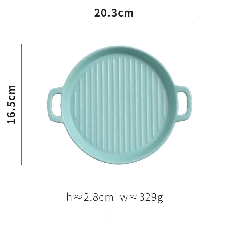 image-Binaural Baking Tray Pizza Tray Round Dish Plate Dish Creative Oven Ceramic Net Celebrity Tableware Microwave Flat Plate