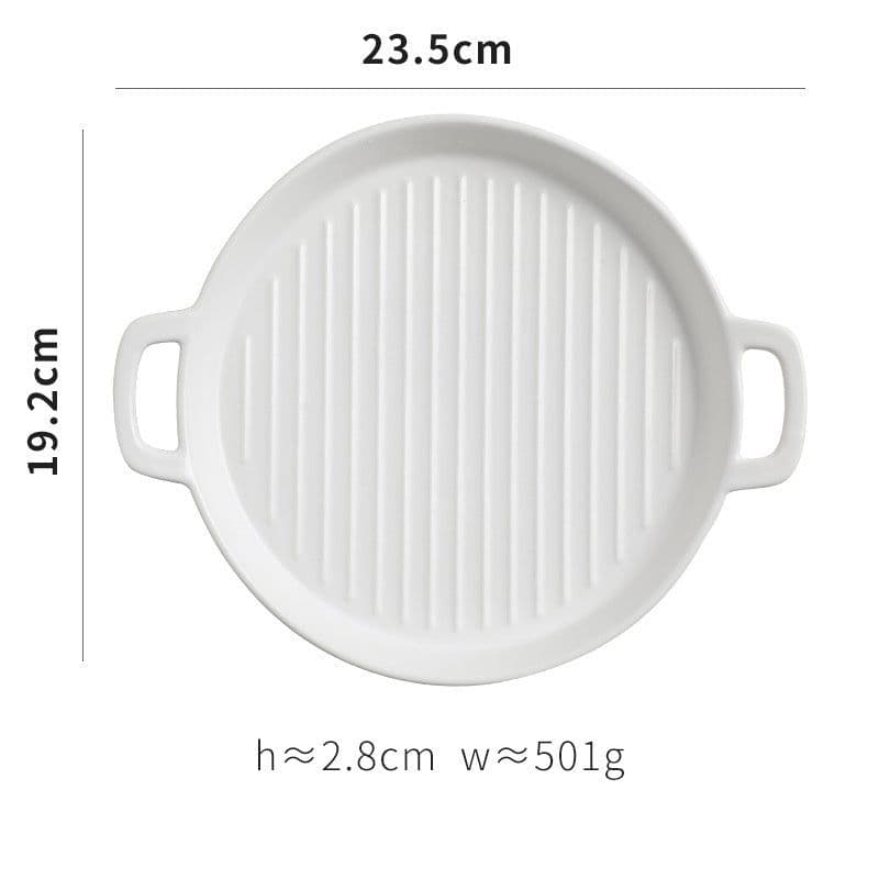 image-Binaural Baking Tray Pizza Tray Round Dish Plate Dish Creative Oven Ceramic Net Celebrity Tableware Microwave Flat Plate