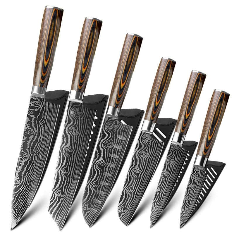 image-Mascus Knife Set, Laser Grain Stainless Steel Kitchen Knife, 6-piece Set