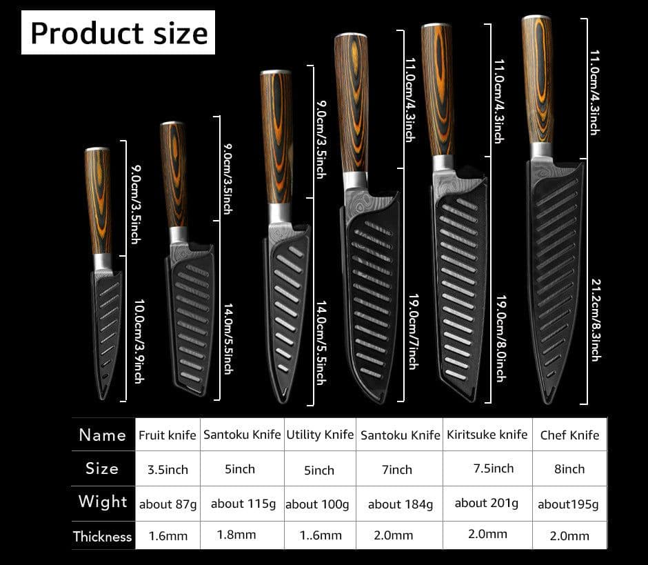 image-Mascus Knife Set, Laser Grain Stainless Steel Kitchen Knife, 6-piece Set