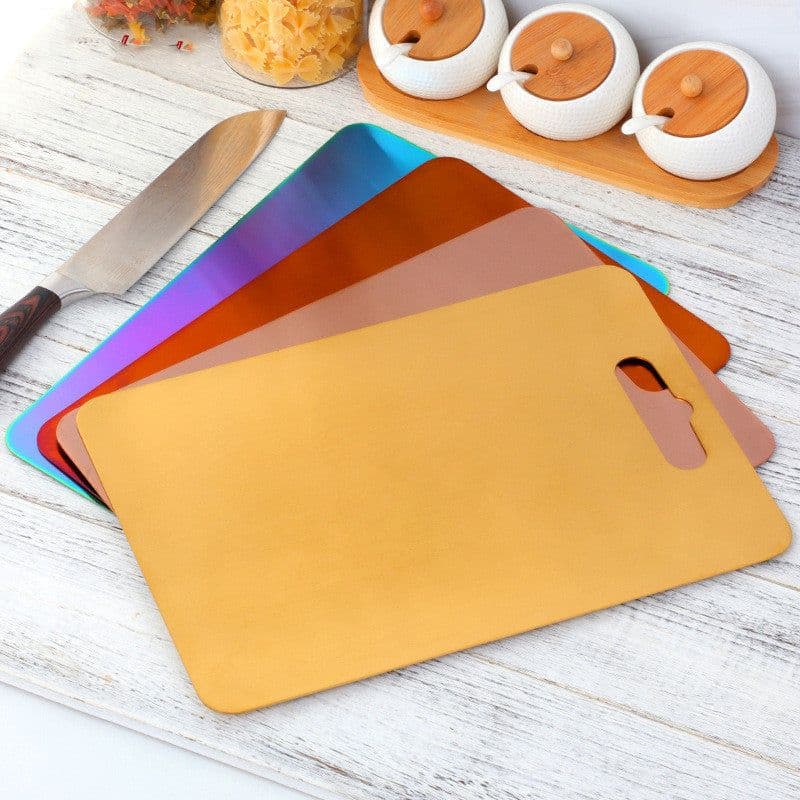 image-Stainless Steel Cutting Board New Cross-border Color Titanium-plated Cutting Board