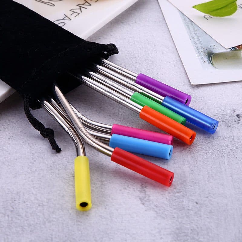 image-Straw Silicone Cover Food Grade Stainless Steel Straw