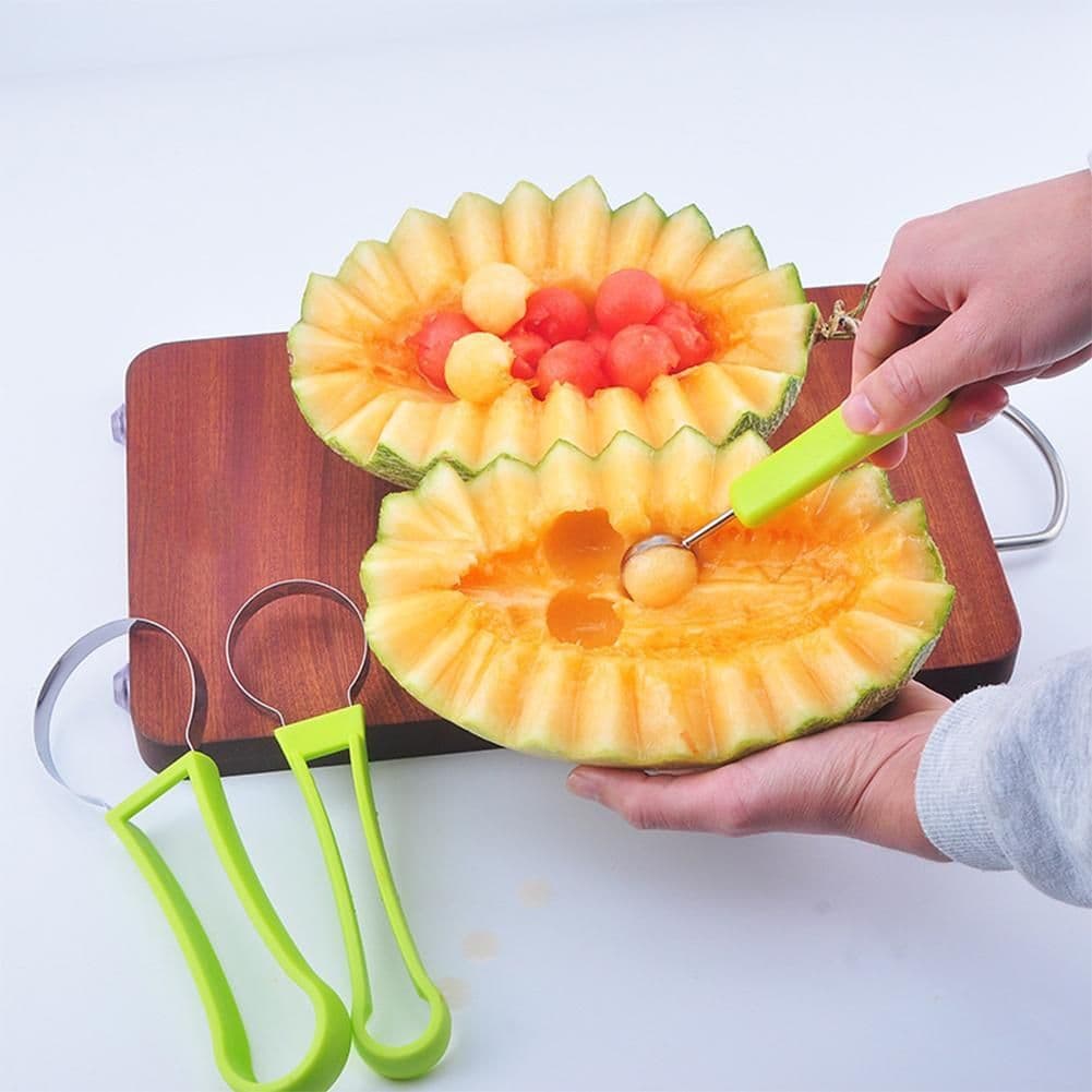 image-Three-in-one Stainless Steel Multi-purpose Fruit Ball Excavator Spoon Portable Digging Kitchen Tool Summer Party
