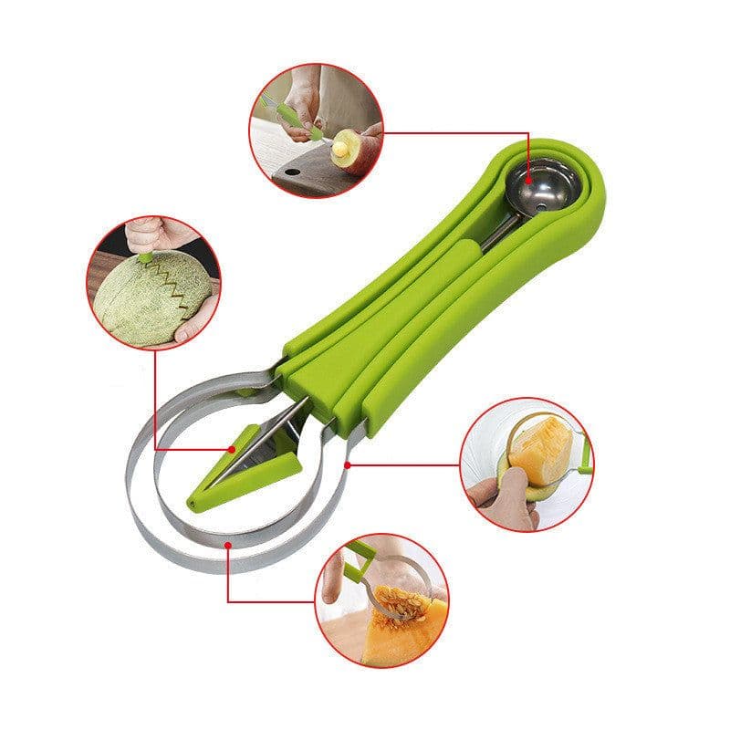 image-Three-in-one Stainless Steel Multi-purpose Fruit Ball Excavator Spoon Portable Digging Kitchen Tool Summer Party