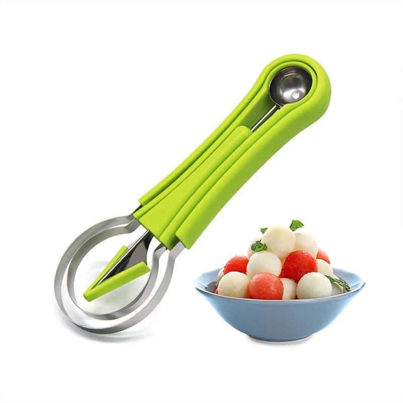 image-Three-in-one Stainless Steel Multi-purpose Fruit Ball Excavator Spoon Portable Digging Kitchen Tool Summer Party