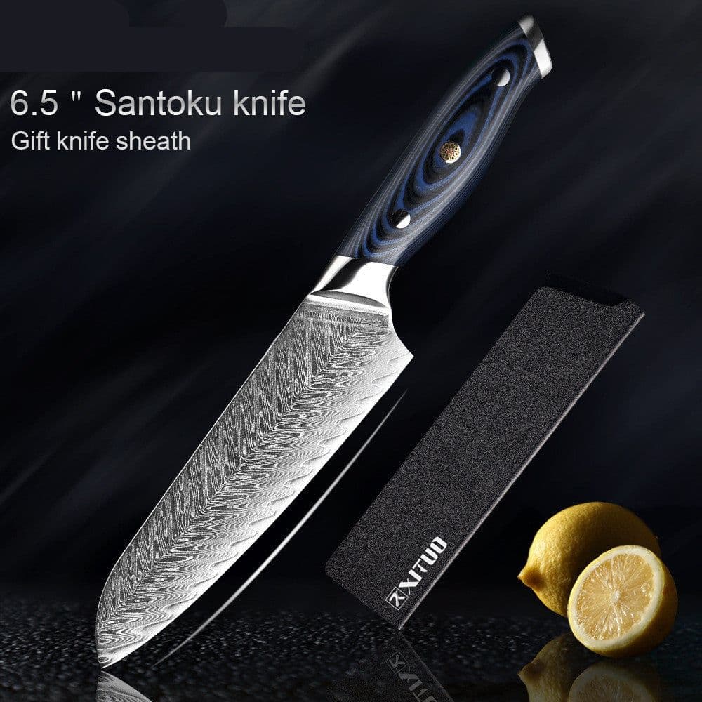 image-Damascus Knife Set Kitchen Knife Meat Slicing Knife