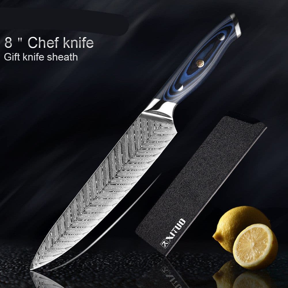 image-Damascus Knife Set Kitchen Knife Meat Slicing Knife