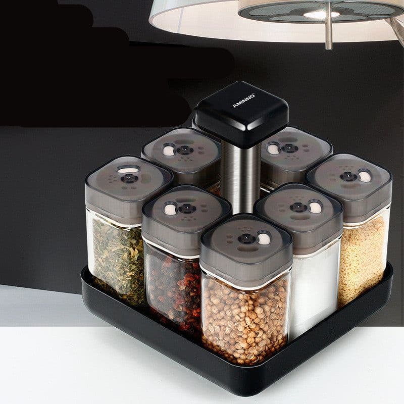 image-Spice Jar Glass Organizer Pepper Seasoning Container Kitchen