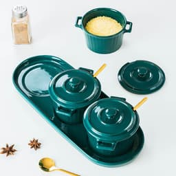image-Simple Ceramic Seasoning Jar Household Double Ear Ceramic Bowl
