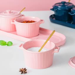 image-Simple Ceramic Seasoning Jar Household Double Ear Ceramic Bowl