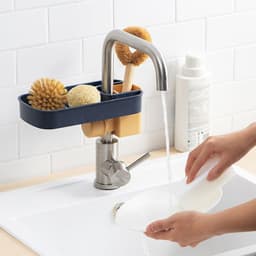 image-Sink Shelf Soap Sponge Drain Rack Storage Basket Bag Faucet Holder Adjustable Bathroom Holder Sink Kitchen Accessories