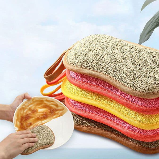 image-Double-Sided Kitchen Cleaning Magic Sponge Microfiber Non-Stick Kitchen Parts Washing Bowl And Pot Tools