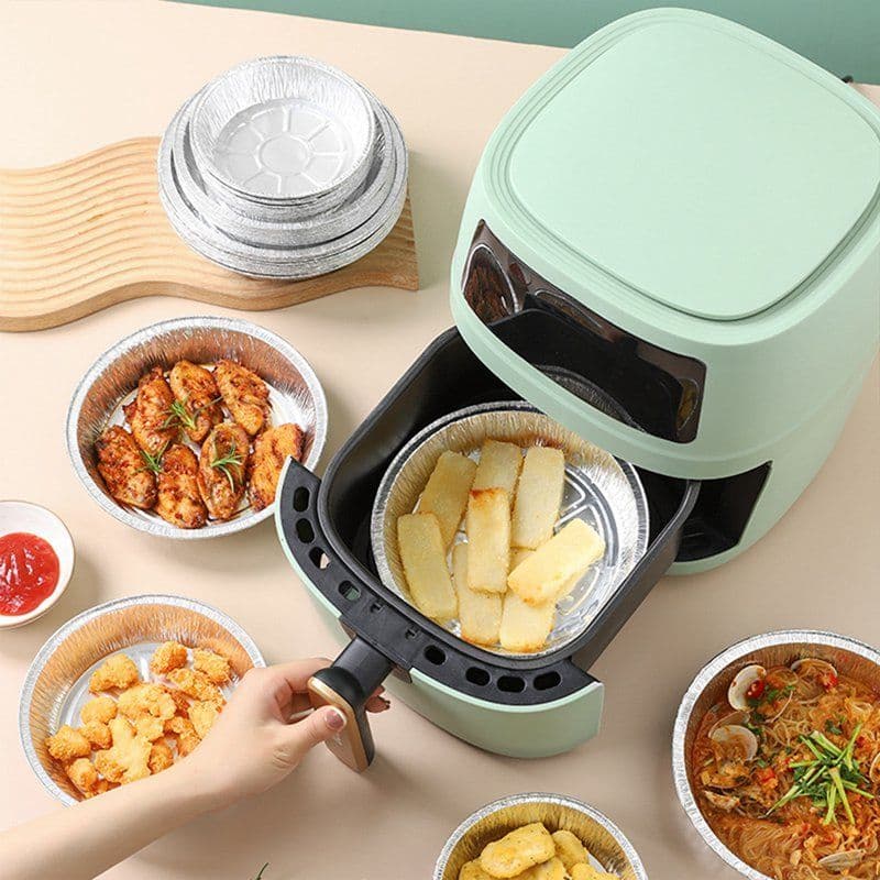 image-Non-stick Aluminum Foil Liners Air Fryer Disposable Paper Liner Oil-proof Steaming Basket Kitchen Tool BBQ Drip Pan Tray