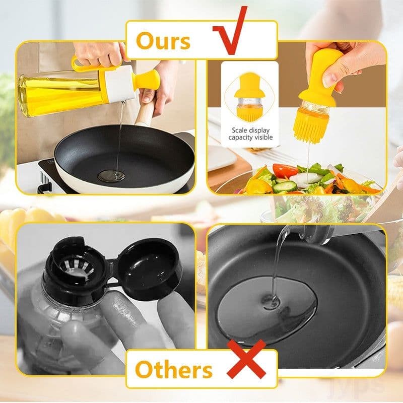 image-2 In 1 Oil Dispenser With Silicon Brush BBQ Oil Spray Glass Bottle Silicone For Barbecue Cooking Seasoning Bottle Kitchen Gadgets