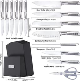 image-Kitchen Knife Set. LapEasy 15 Piece Knife Sets With Block Chef Knife Stainless Steel Hollow Handle Cutlery With Manual Sharpener