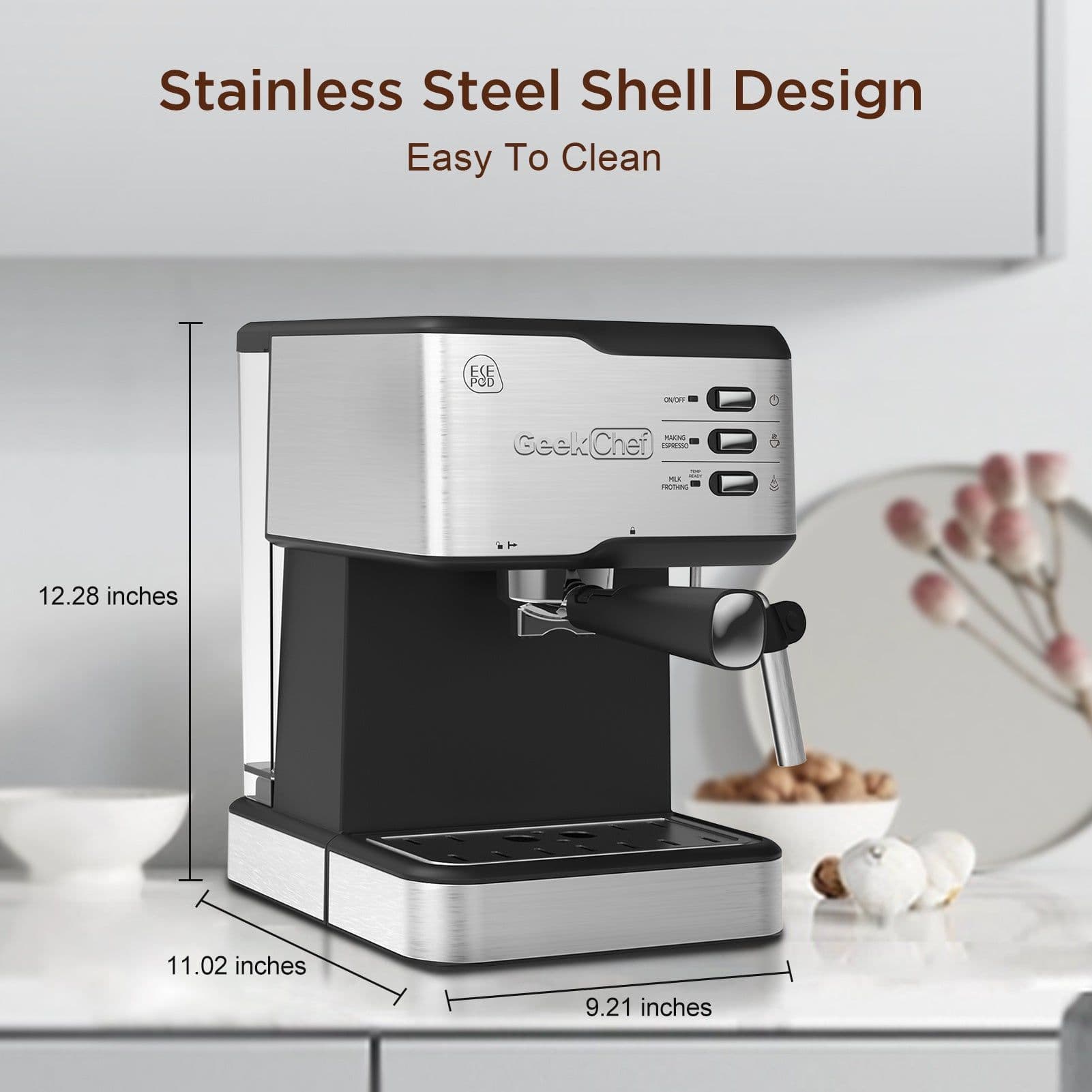image-Geek Chef Espresso Machine, Espresso&Cappuccino Latte Maker 20 Bar Coffee Machine Compatible With ESE POD Capsules Filter&Milk Frother Steam Wand, 950W, 1.5L Water Tank,Ban On Amazon
