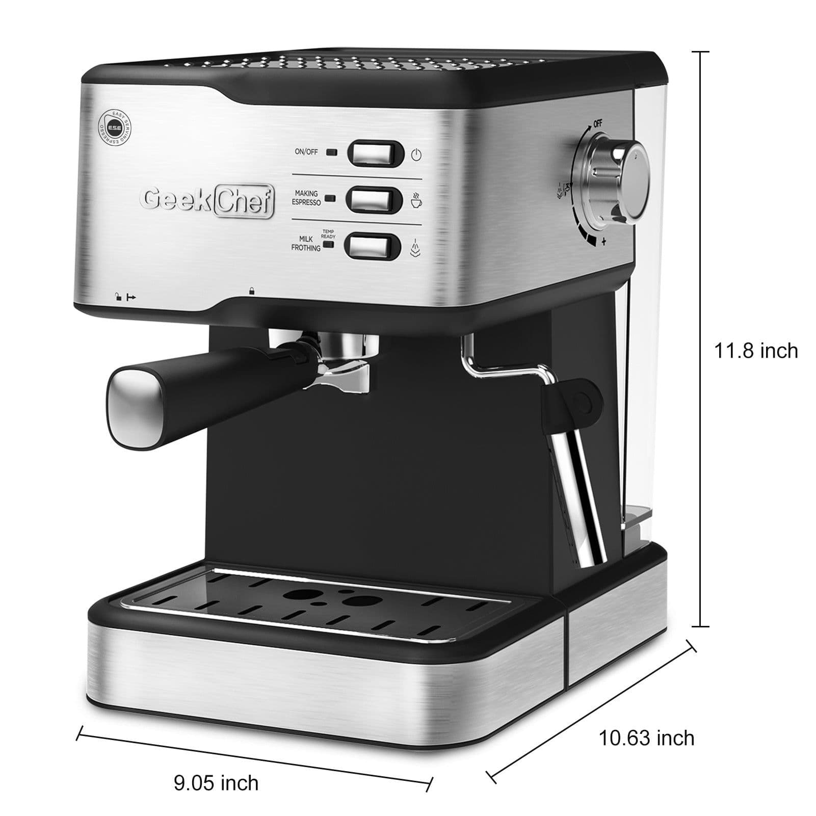 image-Geek Chef Espresso Machine, Espresso&Cappuccino Latte Maker 20 Bar Coffee Machine Compatible With ESE POD Capsules Filter&Milk Frother Steam Wand, 950W, 1.5L Water Tank,Ban On Amazon