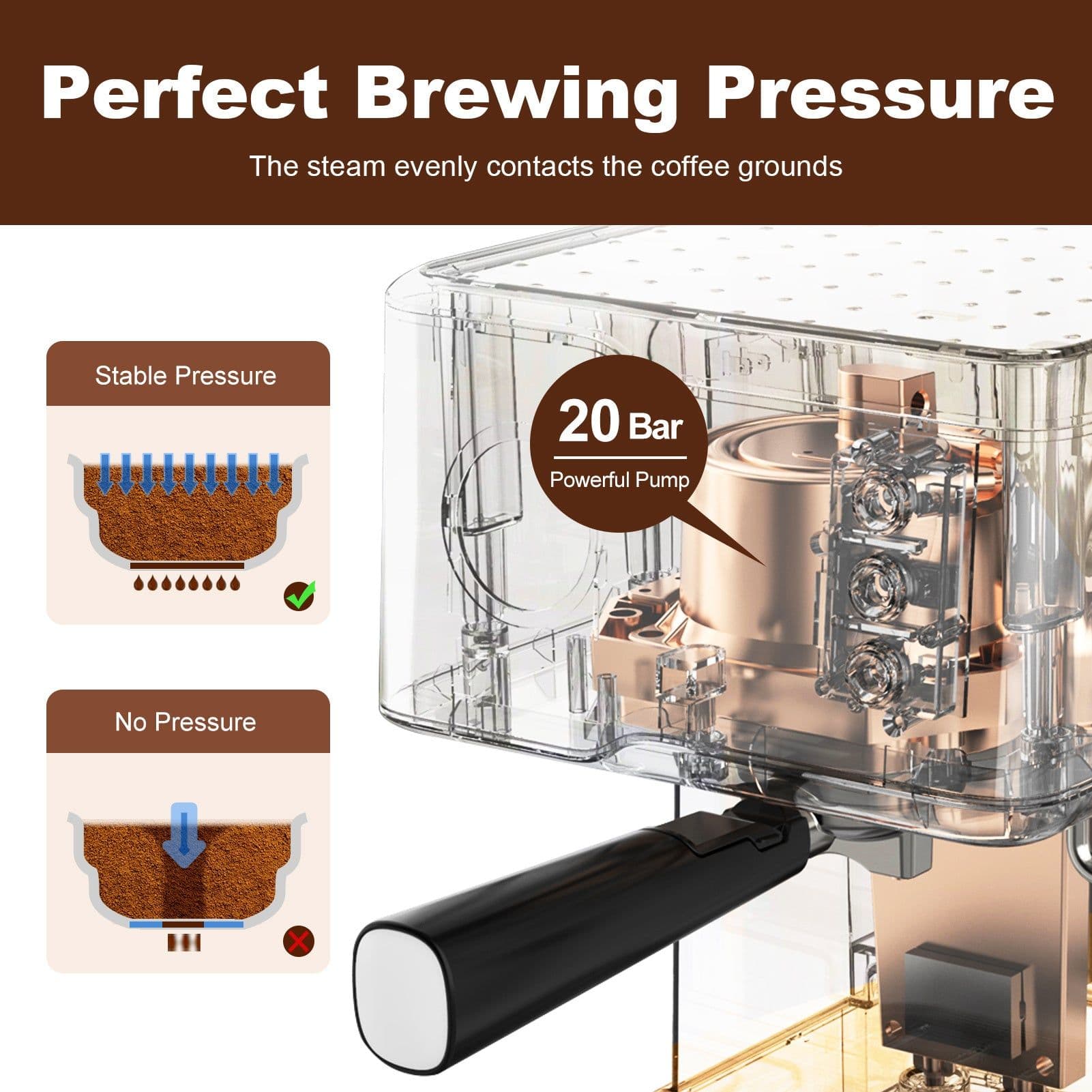 image-Geek Chef Espresso Machine, Espresso&Cappuccino Latte Maker 20 Bar Coffee Machine Compatible With ESE POD Capsules Filter&Milk Frother Steam Wand, 950W, 1.5L Water Tank,Ban On Amazon