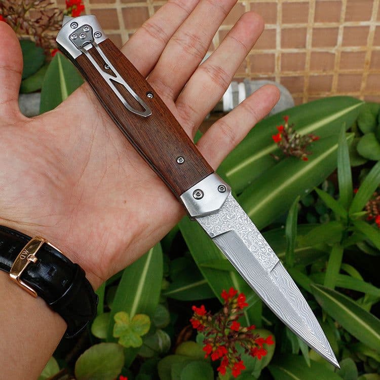 image-Handmade VG10 Damascus Steel Pocket Folding Hunting Knife For Men, EDC Gift Knife With Wenge Handle