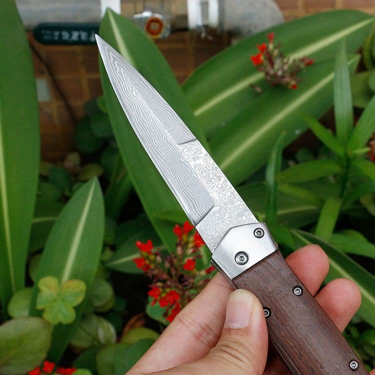 image-Handmade VG10 Damascus Steel Pocket Folding Hunting Knife For Men, EDC Gift Knife With Wenge Handle