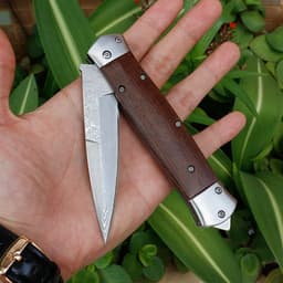 image-Handmade VG10 Damascus Steel Pocket Folding Hunting Knife For Men, EDC Gift Knife With Wenge Handle