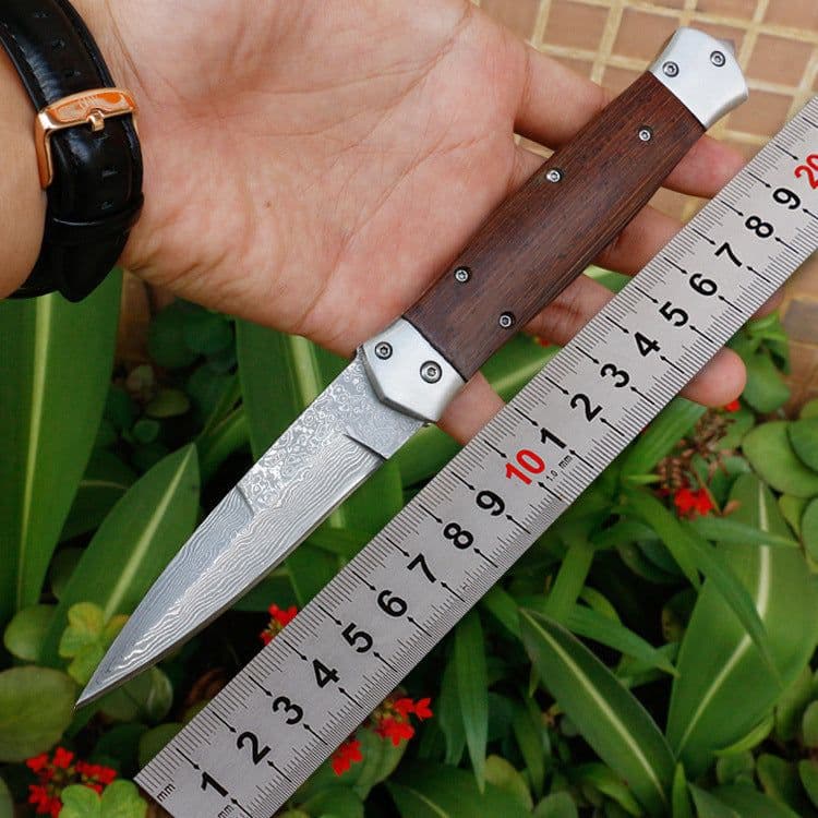 image-Handmade VG10 Damascus Steel Pocket Folding Hunting Knife For Men, EDC Gift Knife With Wenge Handle