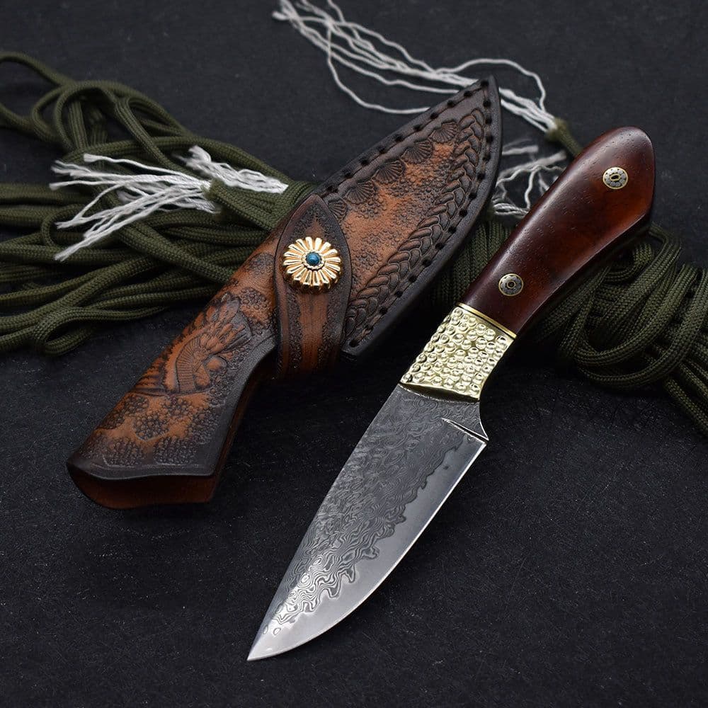 image-Small Straight Knife Damascus Steel Carry-on High Hardness Camping Hunting