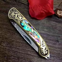 image-Camping Hunting Folding Survival Combat Knife Natural Shell