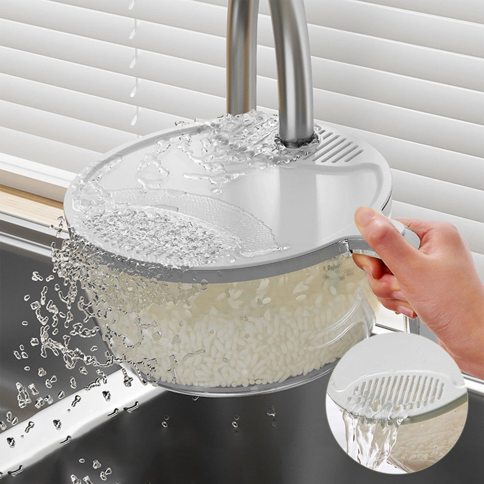 image-Multifunctional Drainage Basin For Domestic Kitchen Rice Fruit Washing Basket Vegetable Basket Wash Multi Function Kitchen Gadgets