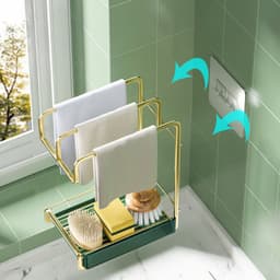 image-Sponge Holder Wall Mounted Kitchen Organizer Dish Drainer Brush Soap Rack With Drain Tray Rag Rack Bathroom Kitchen Accessories