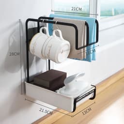 image-Sponge Holder Wall Mounted Kitchen Organizer Dish Drainer Brush Soap Rack With Drain Tray Rag Rack Bathroom Kitchen Accessories