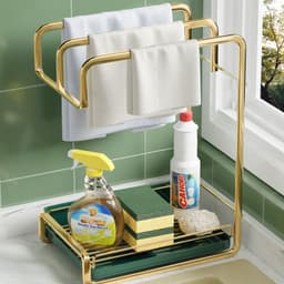 image-Sponge Holder Wall Mounted Kitchen Organizer Dish Drainer Brush Soap Rack With Drain Tray Rag Rack Bathroom Kitchen Accessories