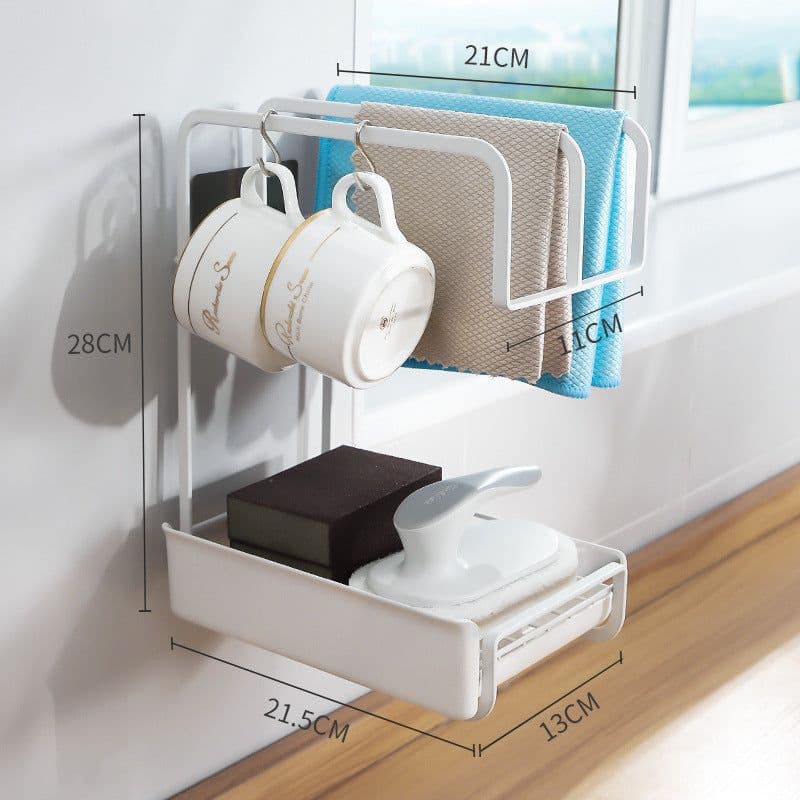 image-Sponge Holder Wall Mounted Kitchen Organizer Dish Drainer Brush Soap Rack With Drain Tray Rag Rack Bathroom Kitchen Accessories