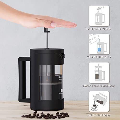 image-French Press Coffee Maker, Camping Plastic Glass French Coffee Press, Medium Size Tea And Frothed Milk Press,100 Percent BPA Free Prensa Francesa, Rust-Free And Dishwasher Safe,12 Oz & 21 Oz