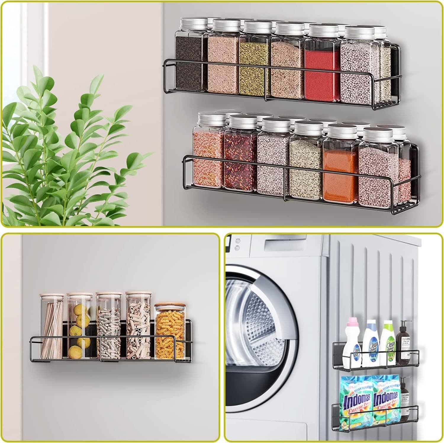 image-Magnetic Spice Rack For Refrigerator, 4 Pack Fridge Magnet Organizer Magnetic Shelf For Refrigerator And Microwave Oven Metal Fridge Shelf For Kitchen