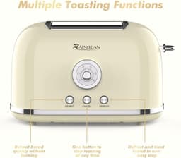 image-Toaster 2 Slice Retro Toaster Stainless Steel With 6 Bread Shade Settings And Bagel Cancel Defrost Reheat Function, Cute Bread Toaster With Extra Wide Slot And Removable Crumb Tray