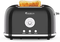 image-Toaster 2 Slice Retro Toaster Stainless Steel With 6 Bread Shade Settings And Bagel Cancel Defrost Reheat Function, Cute Bread Toaster With Extra Wide Slot And Removable Crumb Tray