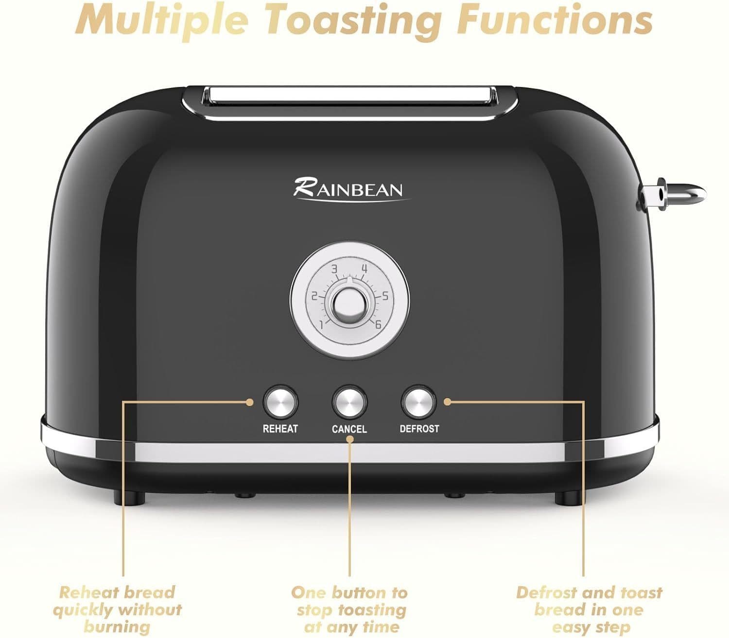 image-Toaster 2 Slice Retro Toaster Stainless Steel With 6 Bread Shade Settings And Bagel Cancel Defrost Reheat Function, Cute Bread Toaster With Extra Wide Slot And Removable Crumb Tray