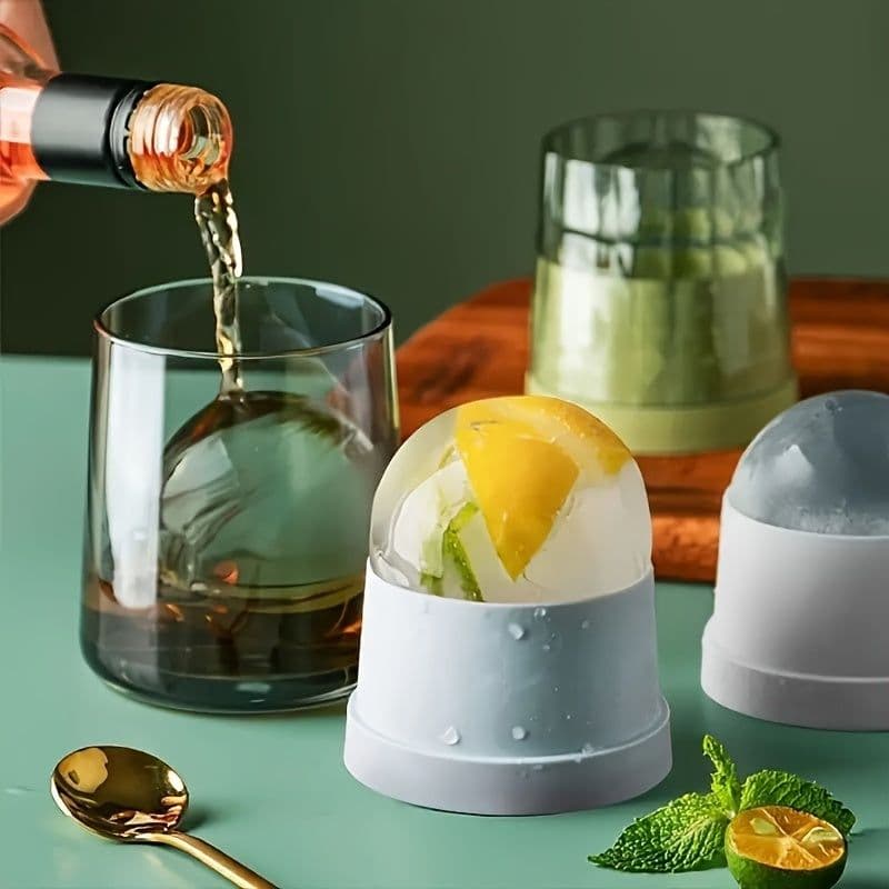 image-Silicone Freezer Press Sphere Ice Ball Maker Mold, Slow Melting Round Ice Cube Maker For Whiskey And Bourbon Silicone Ice Cube Tray